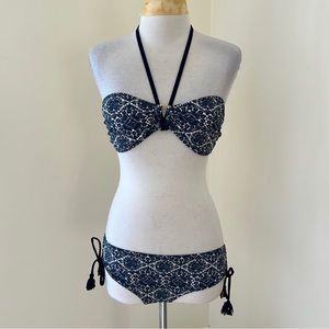 Tory Burch medium blue combo halter two piece swim set.